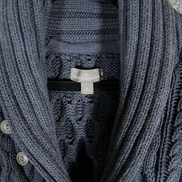 LL Bean Fisherman Cotton Shawl Collar Knit Sweater Cardigan - Men's Size L -Blue - Picture 2 of 7